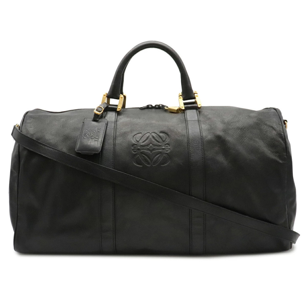Loewe Anagram Boston Bag Travel Shoulder Leather Black